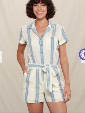Toad&Co Camp Cove Romper 100% Cotton Stripe Lightweight